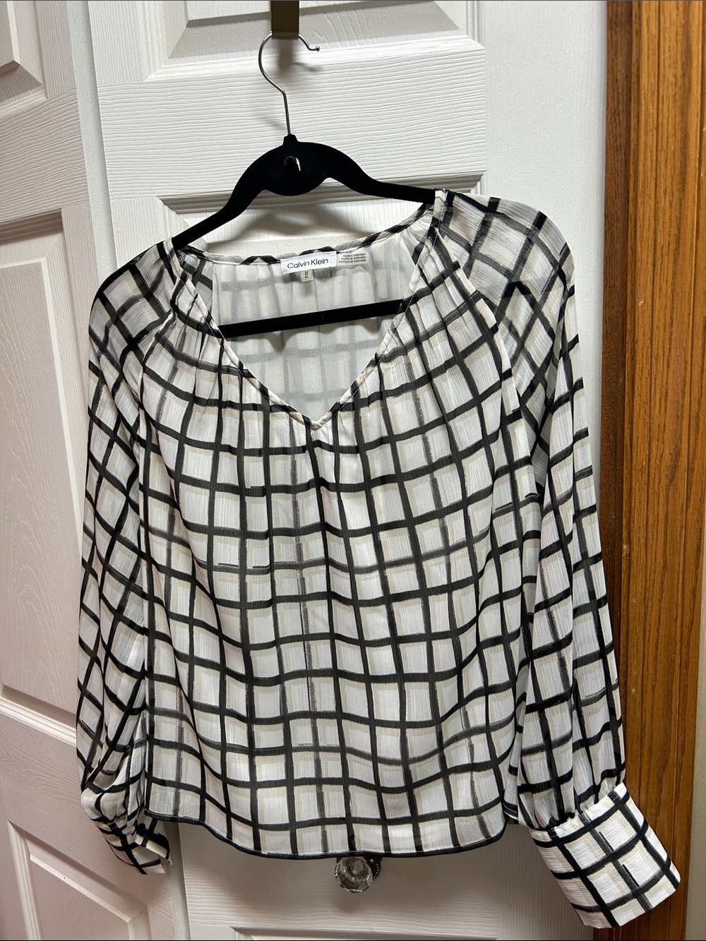 Calvin Klein White Top with Black Windowpane Grid